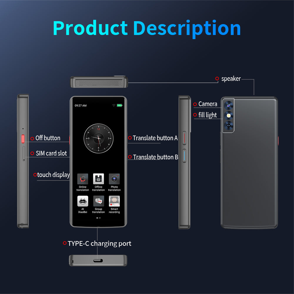4G Global Intelligent Voice Translator with SIM Card Holder