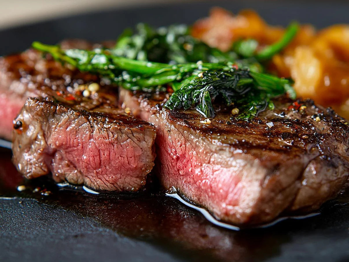Garage Never Sleeps Club & Bar | Aged Petite Sirloin with Preserved Mustard Greens
