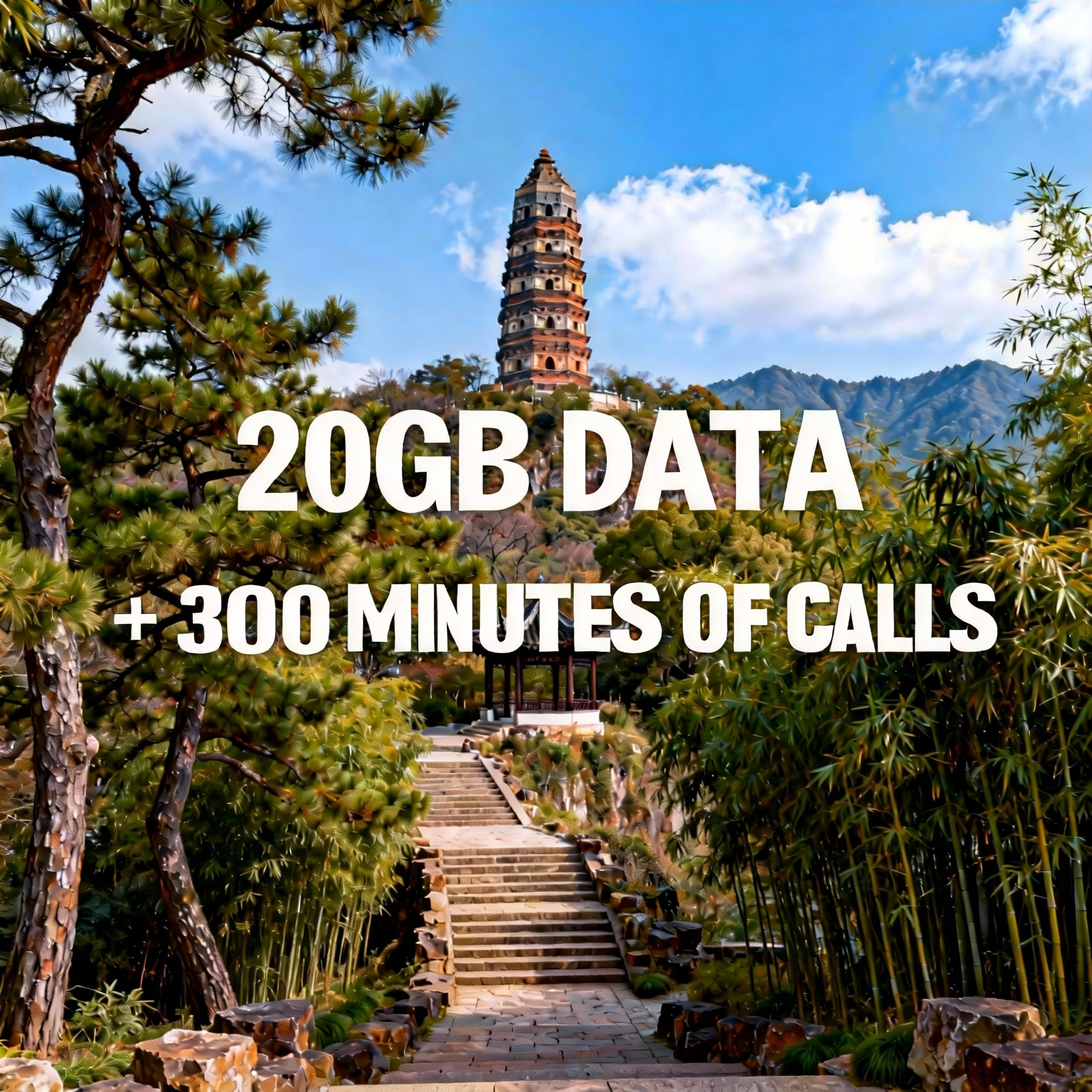 China SIM Card-20GB DATA AND 300 MINUTES OF CALLS