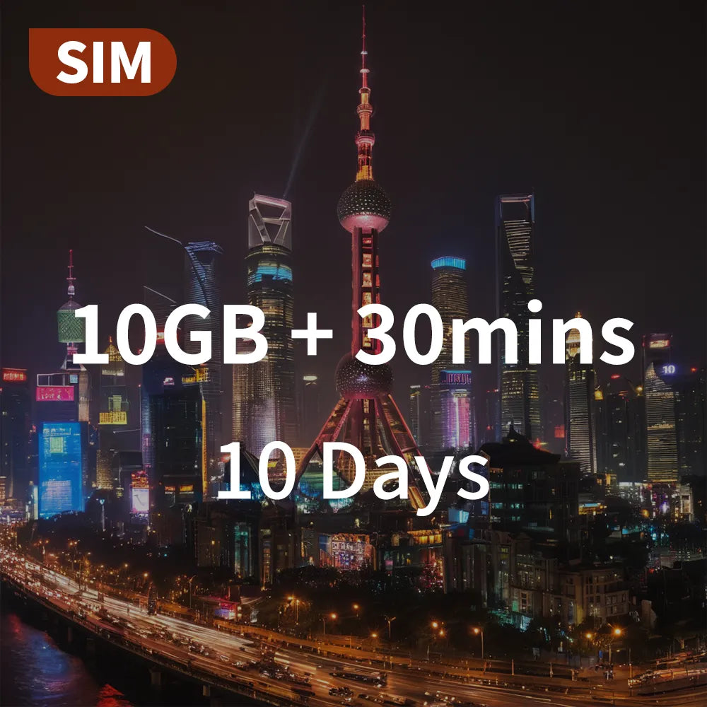 China SIM Card with 10GB data, 10-day validity, and 30 minutes of calls for travelers