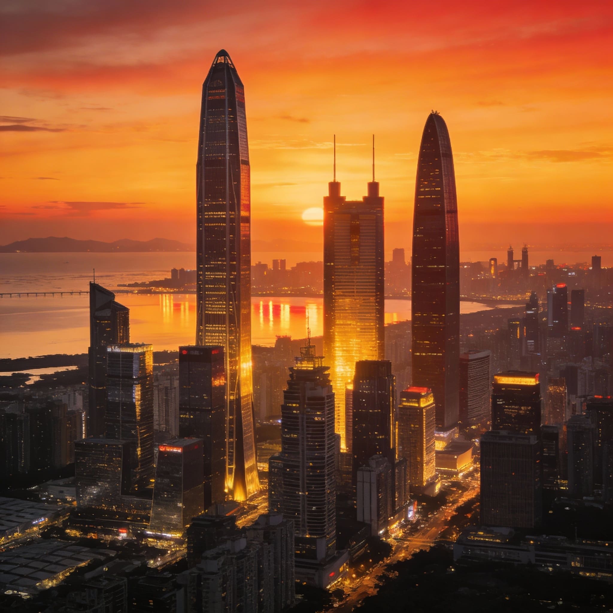 Shenzhen skyline with Futian CBD and Shenzhen Bay waterfront
