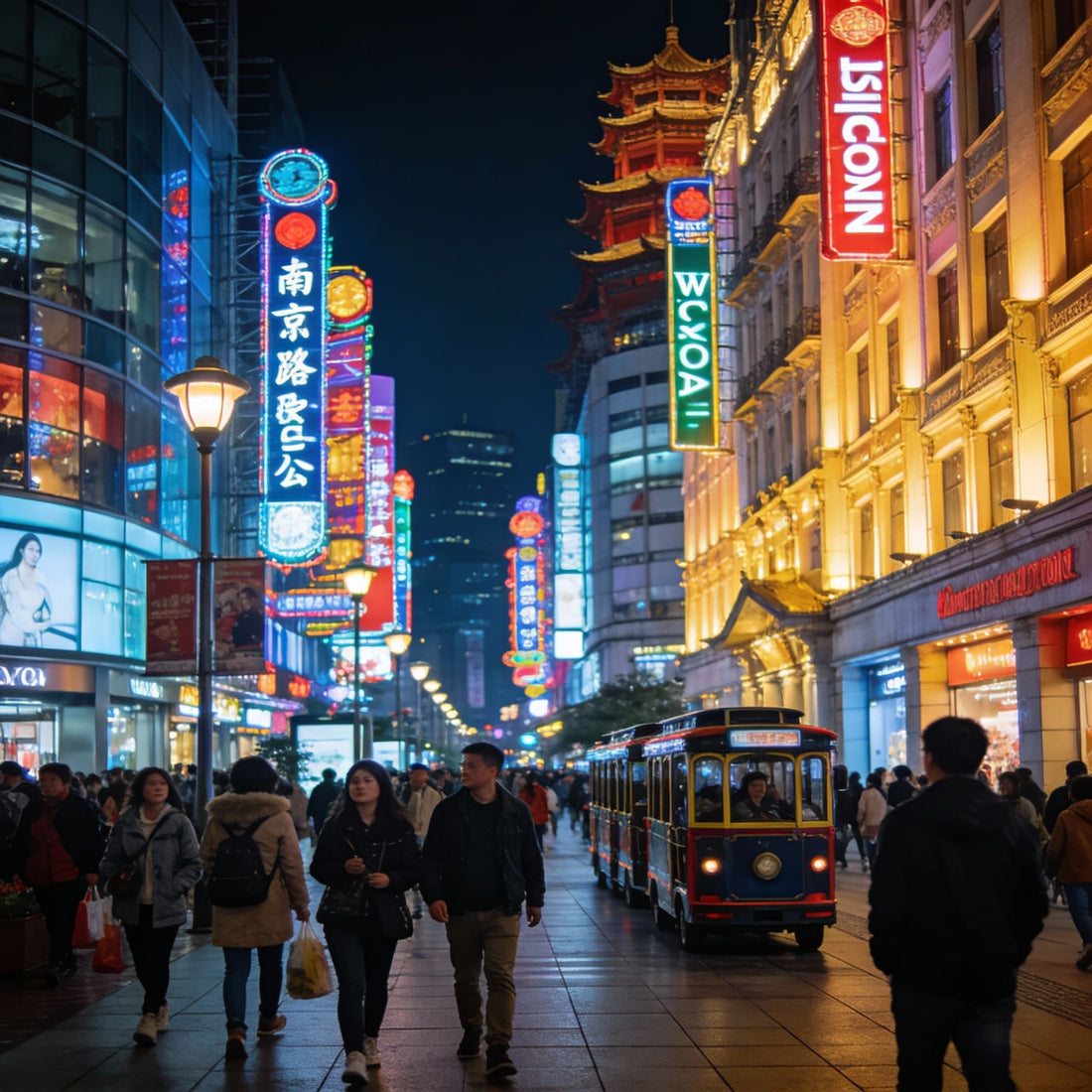 People walking and shopping on Nanjing Road in central Shanghai