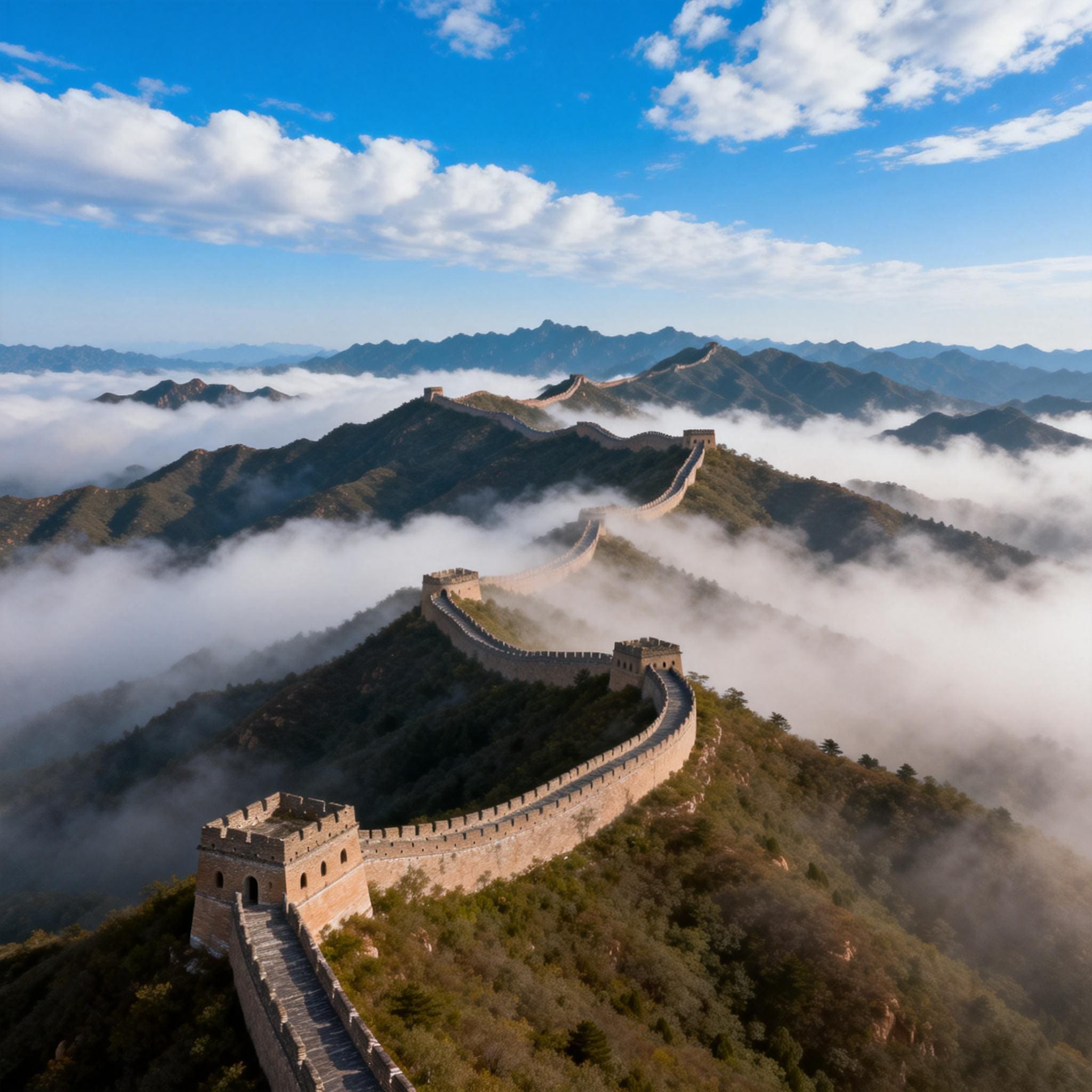The Great Wall of China stretching across mountains in northern China