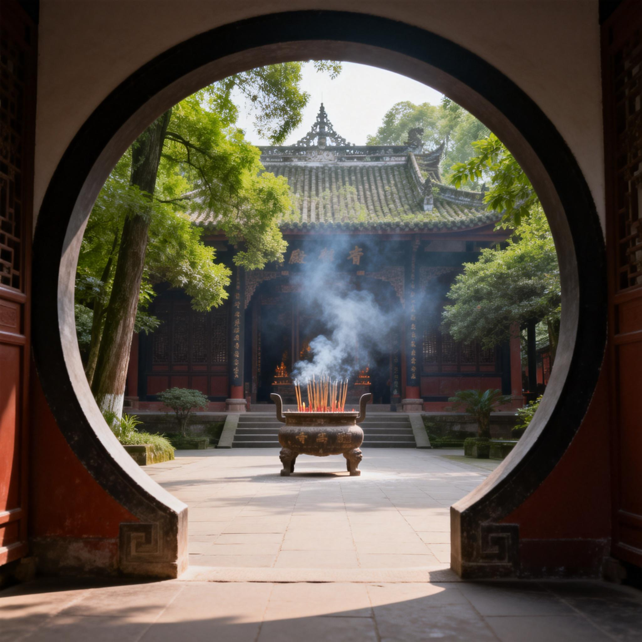 Wuhou Shrine in Chengdu with red walls and ancient cypress trees from the Three Kingdoms era