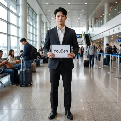 Shanghai First-Time Visitor Day Tour, a man in a suit holding a sign at the airport for arrivals.