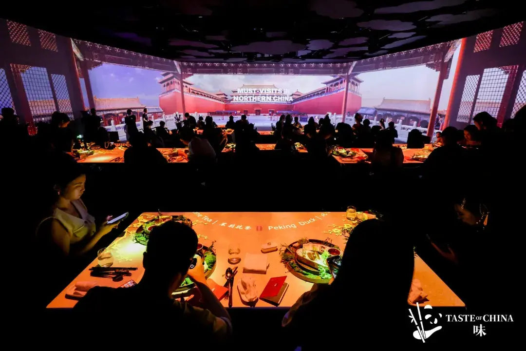 Wall projection of Chinese city walls and traditional architecture, creating an immersive cultural atmosphere at The Bund, Shanghai.