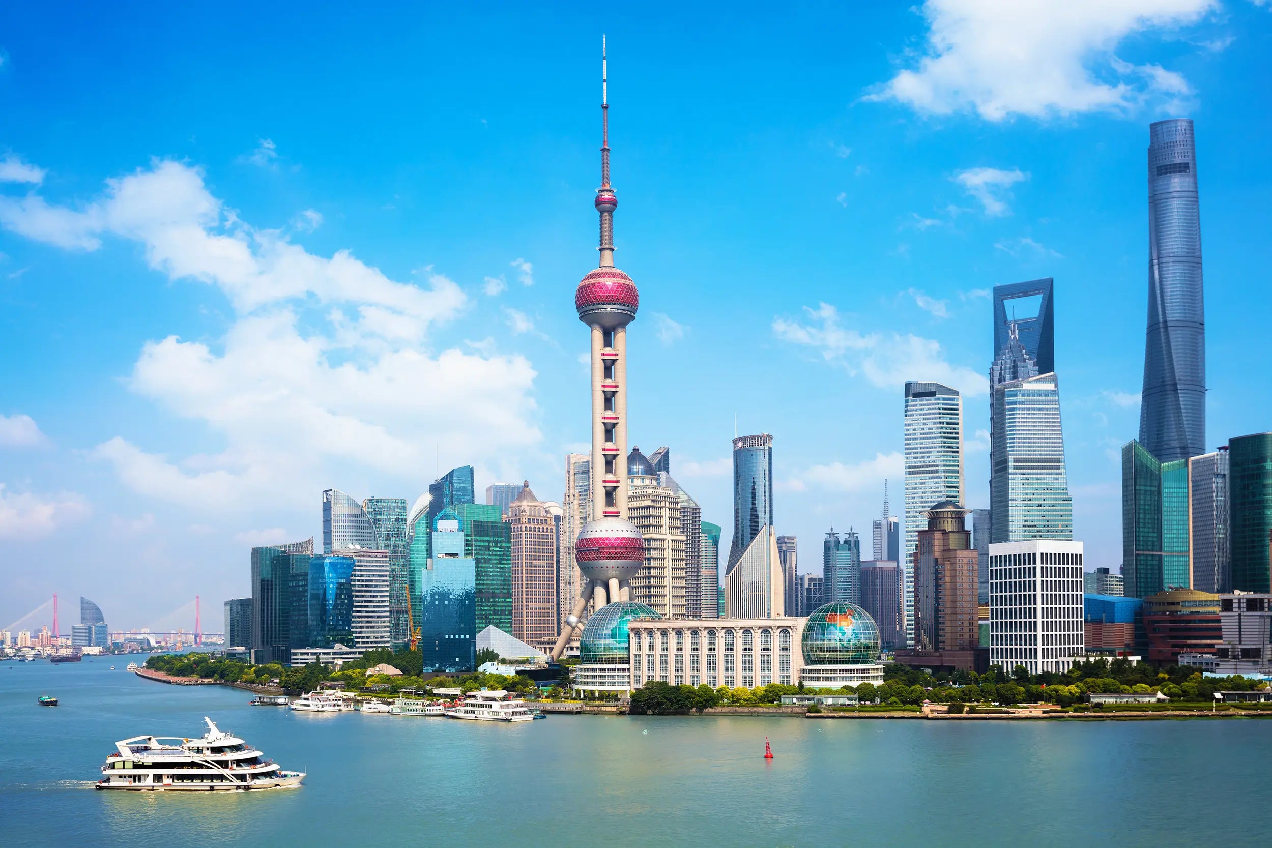Daytime view of the Oriental Pearl Tower in Lujiazui, Shanghai