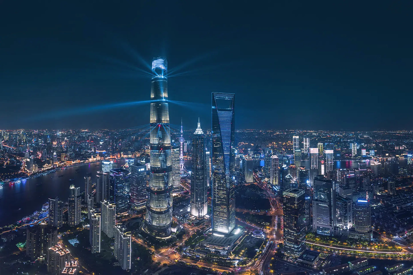 Shanghai Tower illuminated at night
